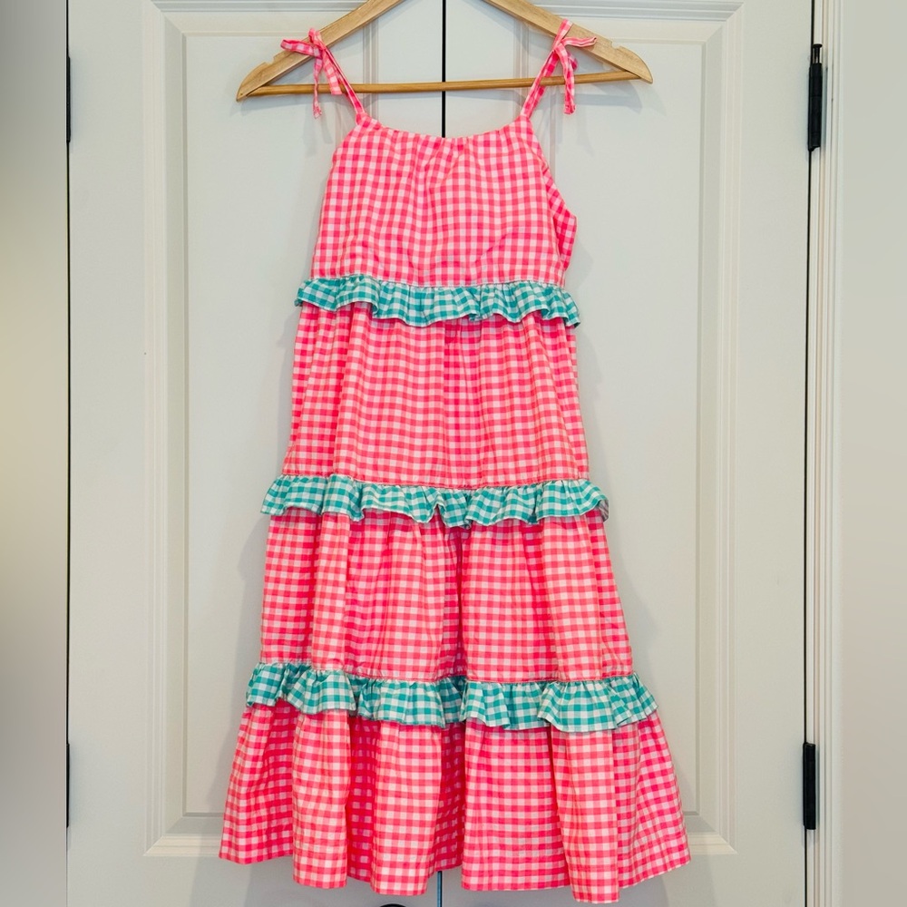 Crewcuts Tiered Ruffle Pink/Green Gingham Dress, Size 10